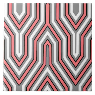 Carreau Art Déco Géométrique - corail, gris et blanc