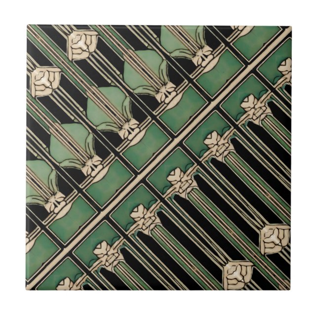 Carreau Art déco géométrique vert Art nouveau (Devant)