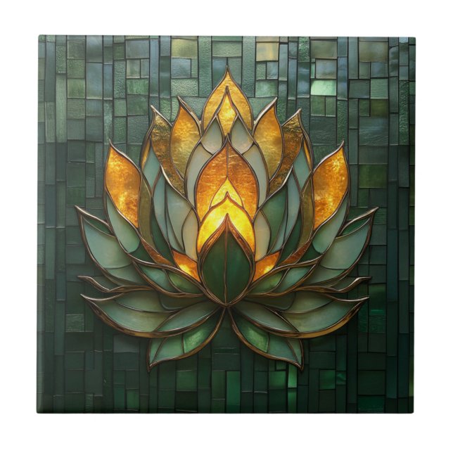 Carreau Art Déco Gold Lotus Green Tilework Imprimer (Devant)