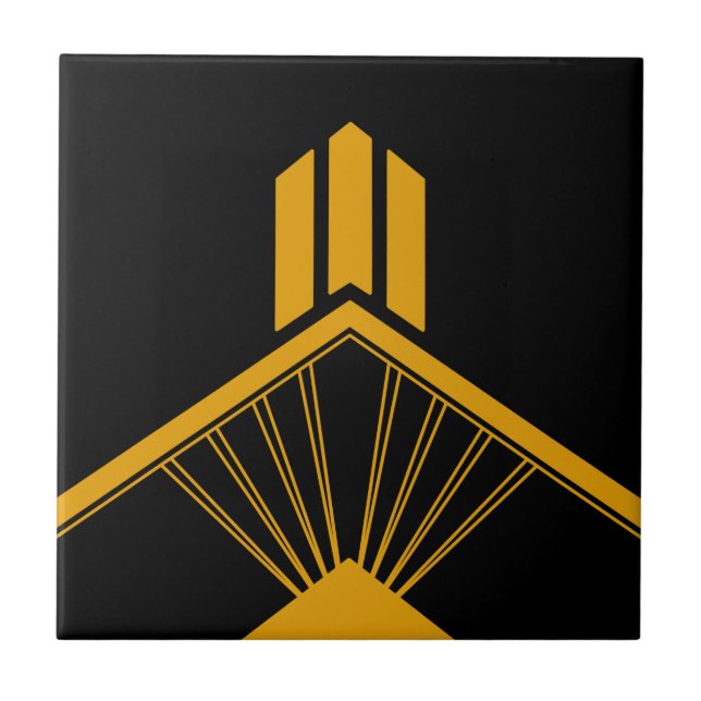 Carreau Art Déco Gold Mustard Bordure géométrique Noir (Devant)