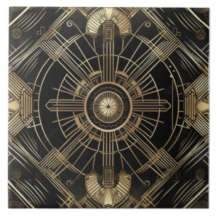 Carreau Art déco luxueux, noir et or, géométrie