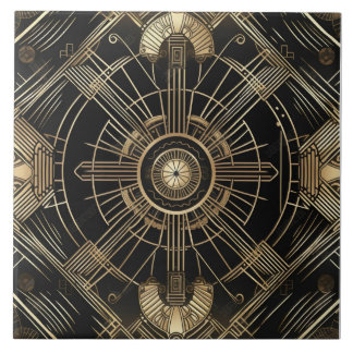 Carreau Art déco luxueux, noir et or, géométrie