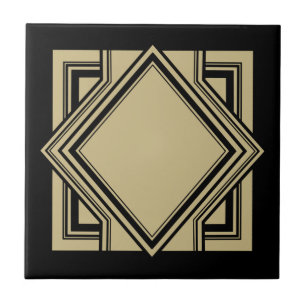Carreau Art Déco Noir Beige Or Chic Carré géométrique 