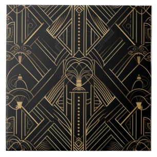 Carreau Art déco opulente, Or noir, Design géométrique