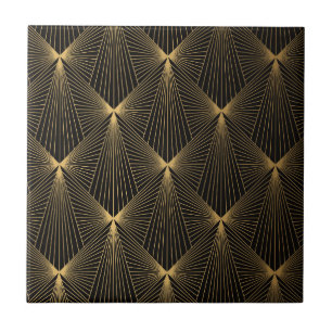 Carreau Art déco, or noir, chic, élégant, motif, classe