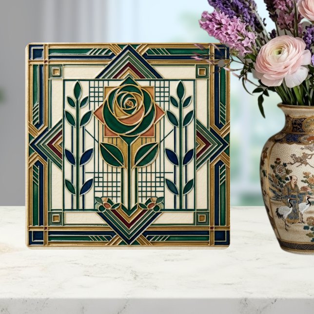 Carreau Art Deco Rose Geometric Emerald Green Tile (Créateur téléchargé)