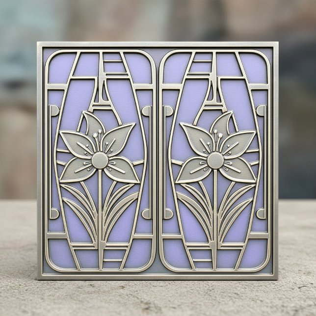 Carreau Art Deco Stylized Lily Floral #10 Violet ID1196 (Créateur téléchargé)