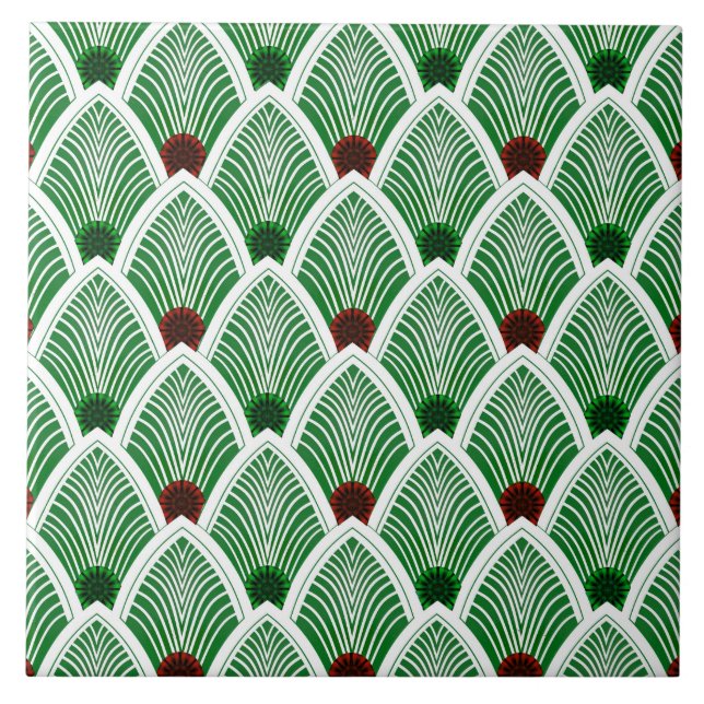 Carreau Art Deco Sunburst Fan in Cool Summer Green (Devant)