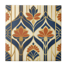 Art Déco Terre cuite Navy & Lotus Doré