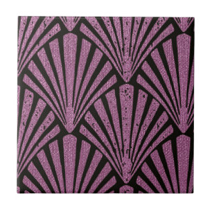 Carreau Art Déco, ventilateur motif, rose, noir, métalliqu