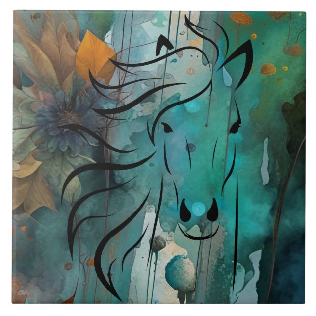 Carreau Art floral Abstrait d'automne Cheval sauvage (Devant)