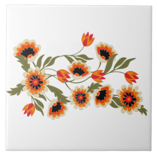 Carreau Art folklorique motif floral rouge orange vert bot