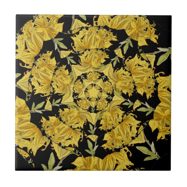 Carreau Art fractal azaléen jaune et noir (Devant)
