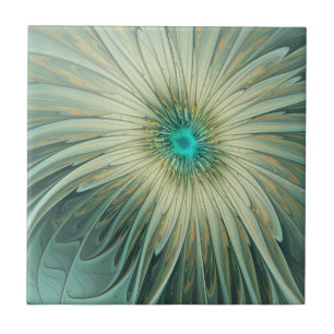 Carreau Art fractal de fleurs de fantaisie vert sauge abst