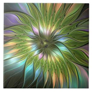 Carreau Art Fractal Fleur Imaginaire Coloré Lumineux