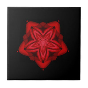 Carreau Art géométrique fin brillant rouge étoile fleur no