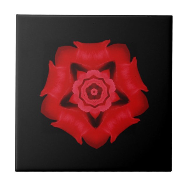 Carreau Art géométrique fin jolie fleur rouge étoile noir (Devant)