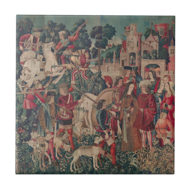 Carreau Art médiéval de Unicorne - Les chasseurs reviennen (Devant)