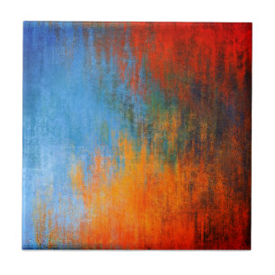 Carreau Art moderne bleu orange rouge Abstrait  