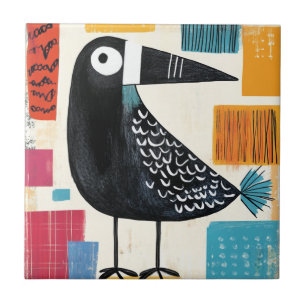 Carreau Art moderne d'oiseau noir