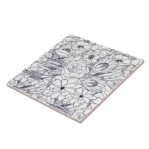 Carreau Art Moderne Ligne Main Tirée Floral Girly Design