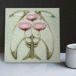 Carreau Art nouveau 1890s Trio de pivoines Gibbons