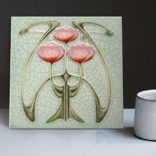 Carreau Art nouveau 1890s Trio de pivoines Gibbons