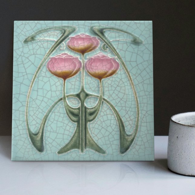 Carreau Art nouveau 1890s Trio de pivoines Gibbons (Créateur téléchargé)