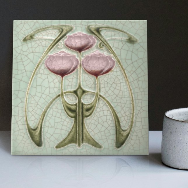 Carreau Art nouveau 1890s Trio de pivoines Gibbons (Créateur téléchargé)
