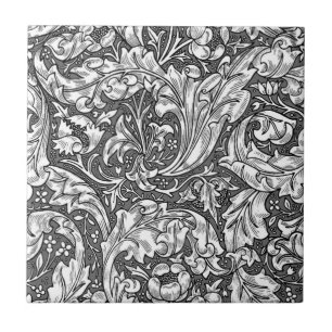 Carreau Art Nouveau Acanthus Feuilles et Fleurs, Gris