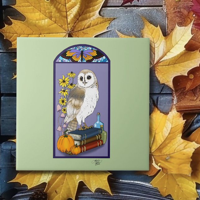 Carreau Art Nouveau Barn Owl Livres Citrouille (Créateur téléchargé)