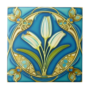 Carreau Art Nouveau Blanc Stylisé Lily
