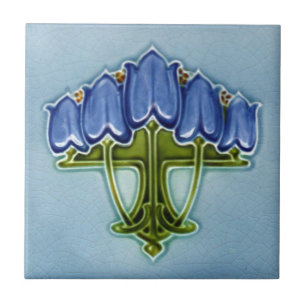 Carreau Art nouveau Bleu Floral Faux Relief Tile Repro