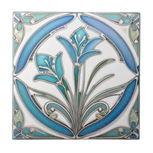 Carreau Art Nouveau Bleu Stylisé Lily