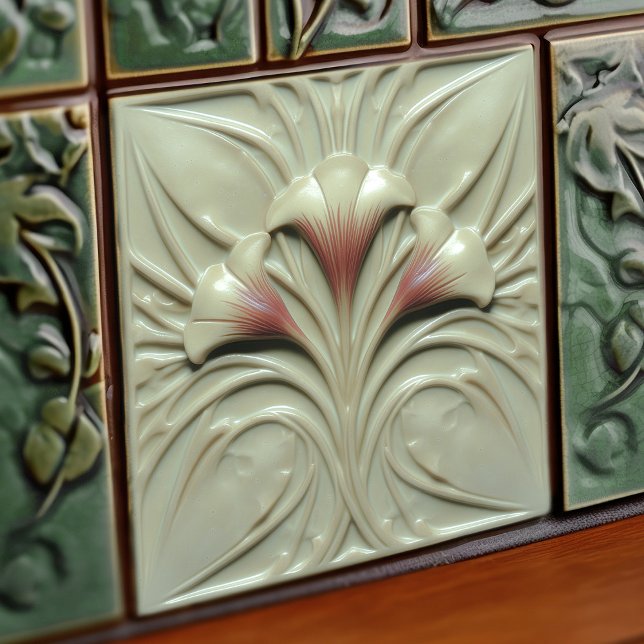 Carreau Art Nouveau Blush Alabaster Floral (Créateur téléchargé)