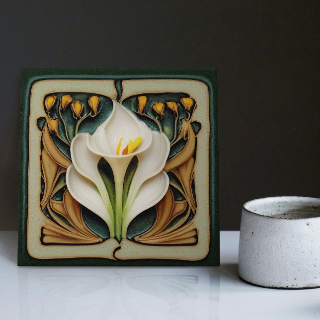 Carreau Art Nouveau Calla Lily symétrique Mur Floral Art N (Seek more? Explore our collection for more matching tiles to uplift your space.)
