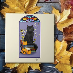 Carreau Art Nouveau Chat Noir Citrouille Violet Automne Ja