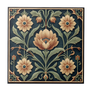 Carreau Art Nouveau Décor Vintage Majolique Floral Artisan
