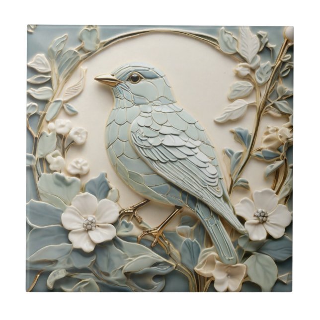 Carreau Art Nouveau Faux Relief Bleu-oiseau Monnaie gauche (Devant)