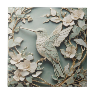Carreau Art Nouveau Faux relief gauche Colibri Bird Mint