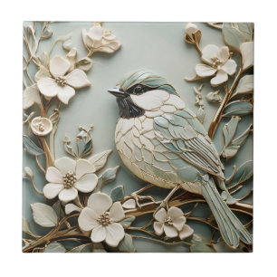 Carreau Art Nouveau Faux Relief Monnaie d'Oiseaux de Chick