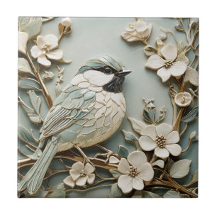 Carreau Art Nouveau Faux Relief Monnaie d'Oiseaux de Chick