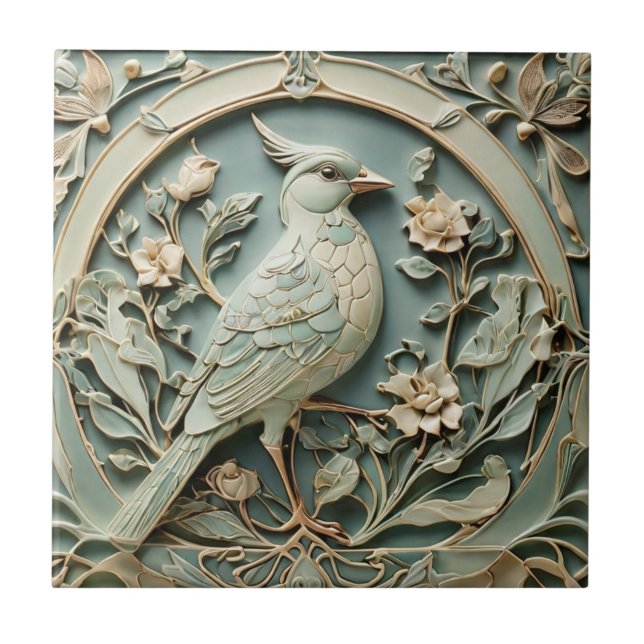 Carreau Art Nouveau Faux Relief Oiseau droit Fancy Floral (Devant)