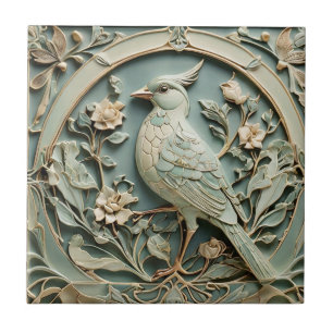 Carreau Art Nouveau Faux Relief Oiseau Fancy Floral