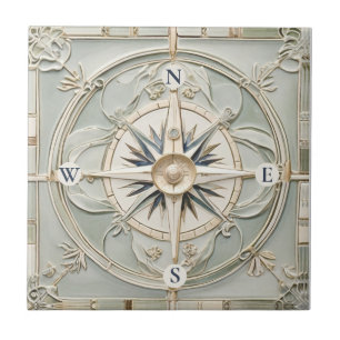 Carreau Art Nouveau Faux Relief Rose de boussole nautique