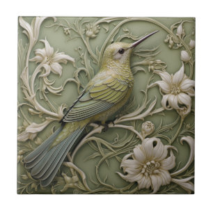 Carreau Art Nouveau Faux Relief Sage Colibri vert