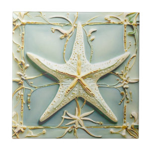 Carreau Art Nouveau Faux Relief Starfish Sea Star Beach