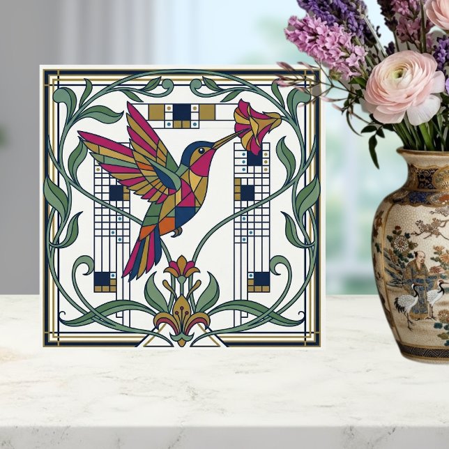 Carreau Art Nouveau Geometric Bird Flower Ceramic Tile (Créateur téléchargé)