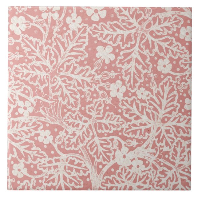 Carreau Art Nouveau geranium bush motif rose (Devant)