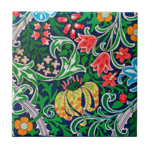 Carreau Art Nouveau Jacobean Floral, Vert émeraude
